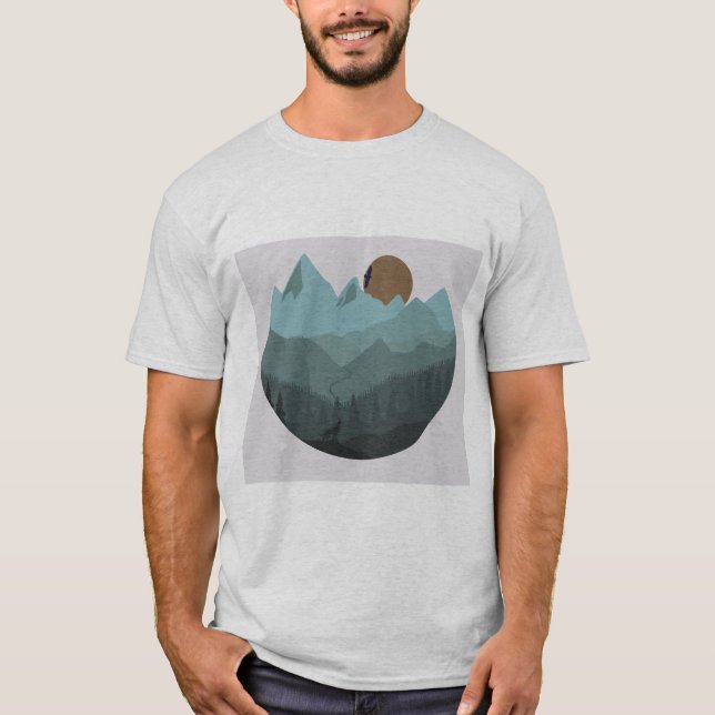 Camiseta Lobo e Montanhas Arte Moderna  (Frente)