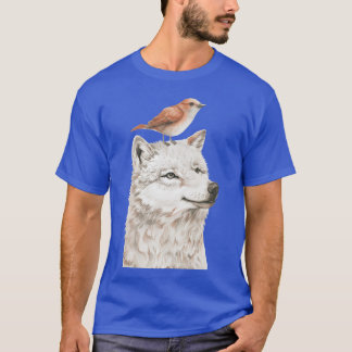 Camiseta Lobo e Pássaro engraçado