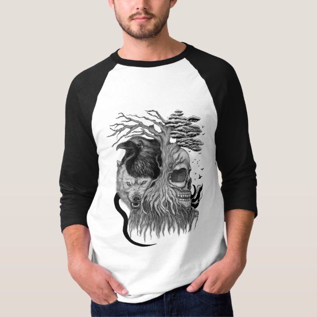 Camiseta Lobo e Raven com crânio (Frente)