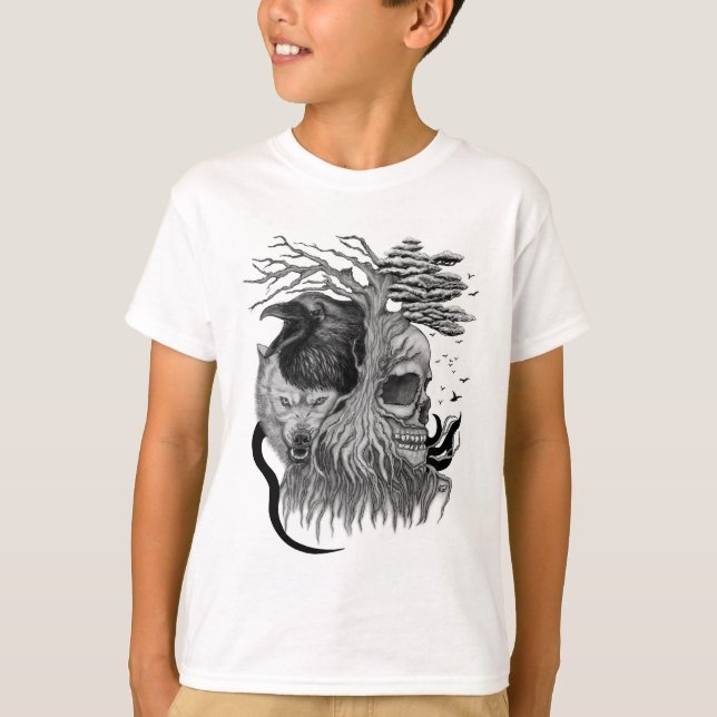 Camiseta Lobo e Raven com crânio (Frente)