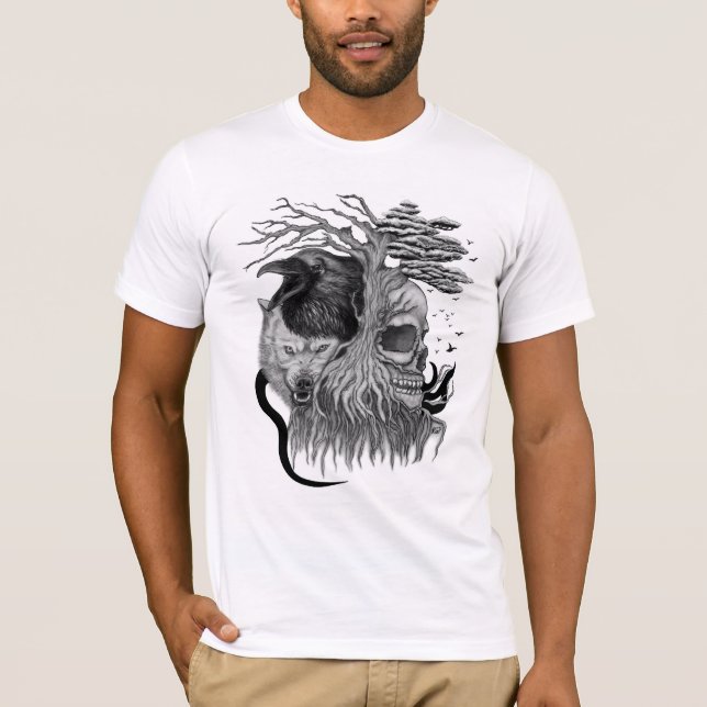 Camiseta Lobo e Raven com crânio (Frente)