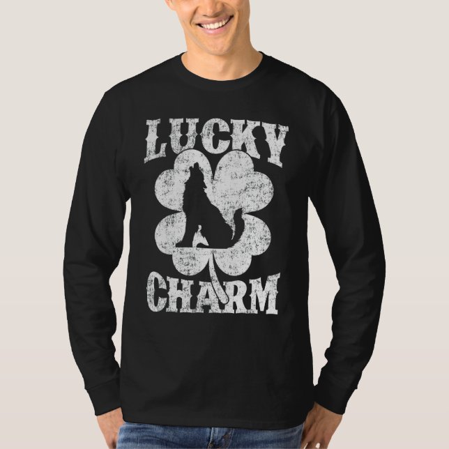 Camiseta Lobo Engraçado Shamrock Lucky Charm Wolf Rua de Pa (Frente)