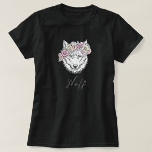 Camiseta Lobo Escuro Vintage Flor Amarelo Cor-de-rosa
