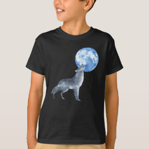 Camiseta Lobo Espírito Cinza de Prata Howling na Lua Azul