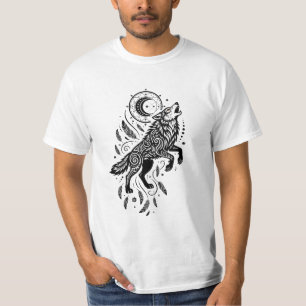 Camiseta Lobo Espírito Lunar Lua e Penas