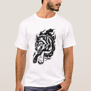 Camiseta Lobo Feroz Sombra Gráfica Tinta Agressiva Fera