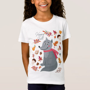 Camiseta Lobo fofo de outono com texto personalizado