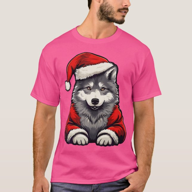 Camiseta Lobo Fofo Natal Santa Hat Lobos Xmas (Frente)