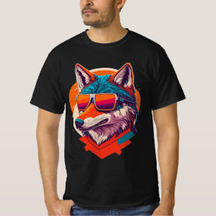 CAMISETA LOBO FOFO USANDO ÓCULOS DE SOL.