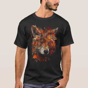 Camiseta Lobo Folhas de Outono Motivo Animal Lobo