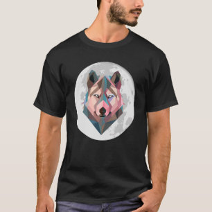 Camiseta Lobo Geométrico Colorido Cabeça de Lua Masculina H