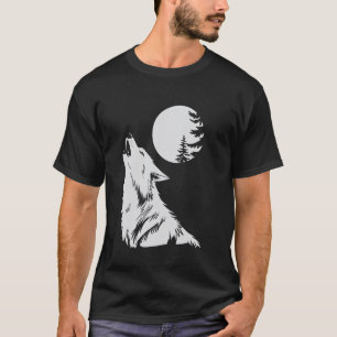 Camiseta Lobo Gráfico Uivando Floresta da Lua Natureza Anim