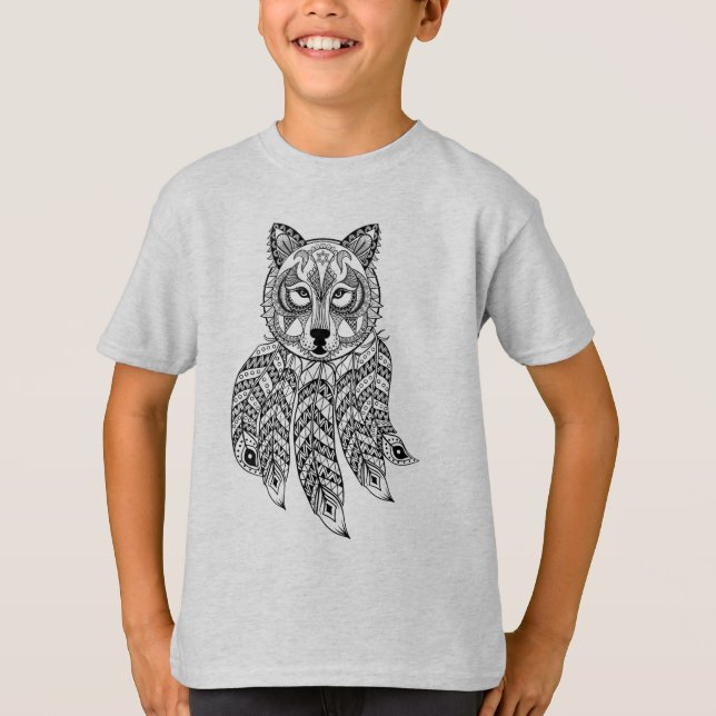 Camiseta Lobo inspirado com Dreamcatcher (Frente)