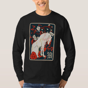 Camiseta Lobo Japonês Antigo, Lobo Vintage Cherry Blossom W