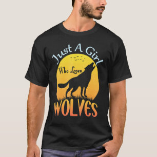 Camiseta Lobo-Lua-Cheia-Bonita Só Uma Menina Que Ama Wolv