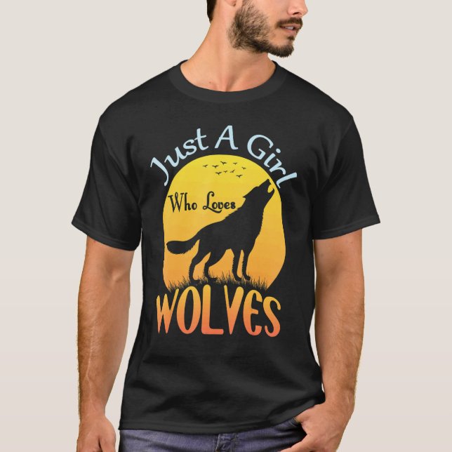 Camiseta Lobo-Lua-Cheia-Bonita Só Uma Menina Que Ama Wolv (Frente)