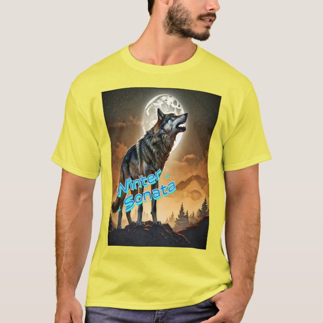 Camiseta Lobo Majestoso Howling na Lua - Sonata de inverno (Frente)