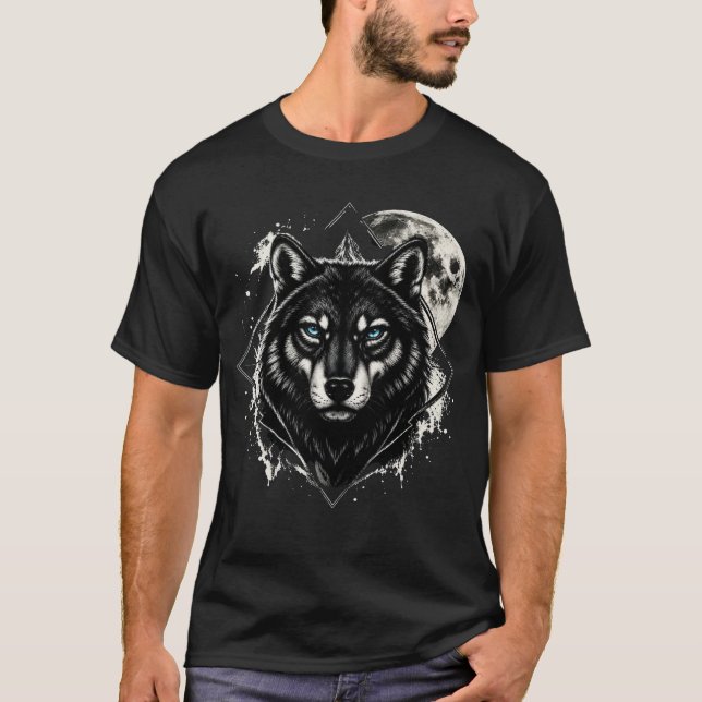Camiseta Lobo Majestoso Sob a Lua Cheia (Frente)
