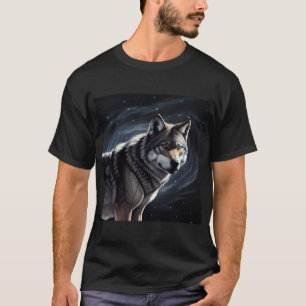 Camiseta Lobo Majestoso Sob Céu Estrelado
