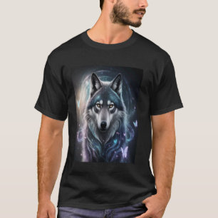 Camiseta Lobo Místico Arte de Animal Selvagem Fantasia Entu