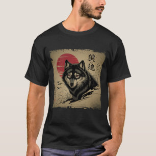 Camiseta Lobo Místico Sob a Lua Sanguínea com Vintage Ae