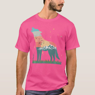 Camiseta Lobo Monta Pássaros Voando Por Sol Ou Lua-Lua