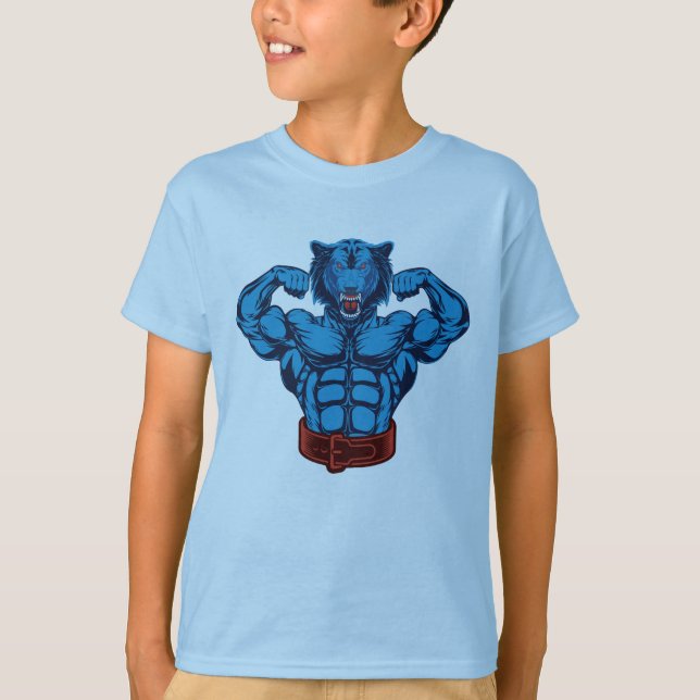 Camiseta lobo muscular azul (Frente)