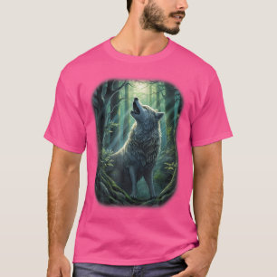 Camiseta Lobo Na Floresta Gritando Na Arte Da Fantasia Da L