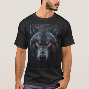 Camiseta Lobo Negro com Olhos Vermelhos Brilhantes Vida Sel