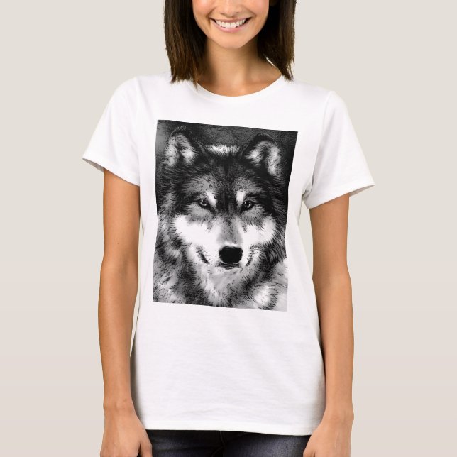 Camiseta Lobo Negro e Branco (Frente)