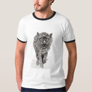 Camiseta Lobo Negro Zangado na Neve, inverno selvagem
