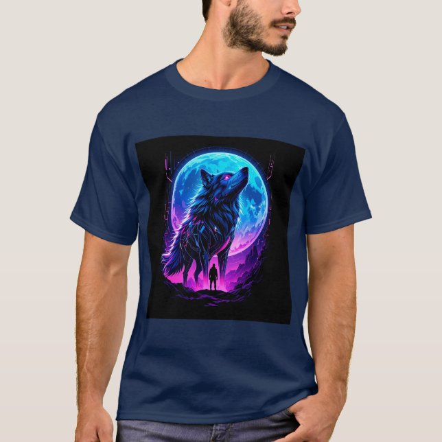 Camiseta Lobo Neon Cyberpunk Vibrante (Frente)