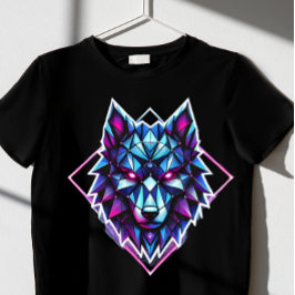 Camiseta lobo neon geométrico