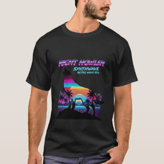 Camiseta Lobo Neon Retro dos Anos 80 Uivando Vaporwave Palm