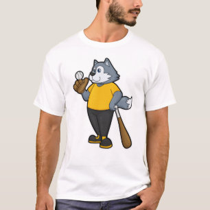 Camiseta Lobo no Baseball com bastão de beisebol