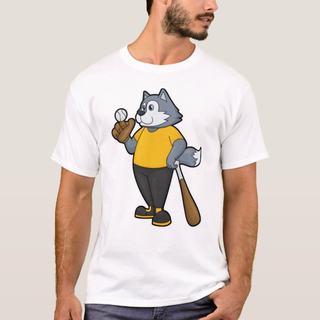 Camiseta Lobo no Baseball com bastão de beisebol (Frente)