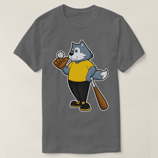 Camiseta Lobo no Baseball com bastão de beisebol (Frente do Design)
