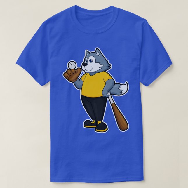 Camiseta Lobo no Baseball com bastão de beisebol (Frente do Design)