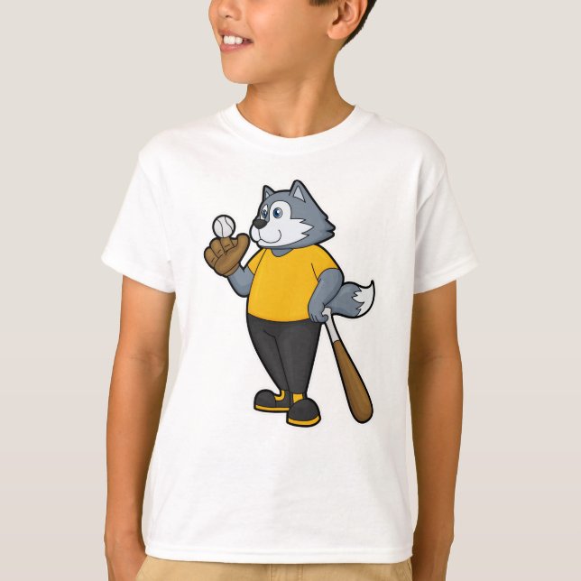 Camiseta Lobo no Baseball com bastão de beisebol (Frente)