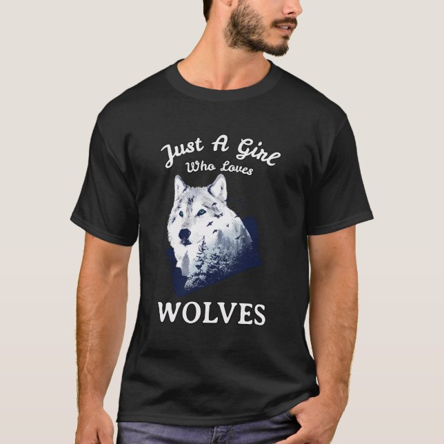 Camiseta Lobo Para Mulheres Crianças Apenas Uma Menina Que  (Frente)