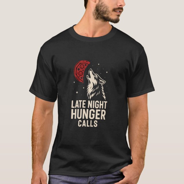 Camiseta Lobo Pizza Lua Fome Noturna Gráfico (Frente)