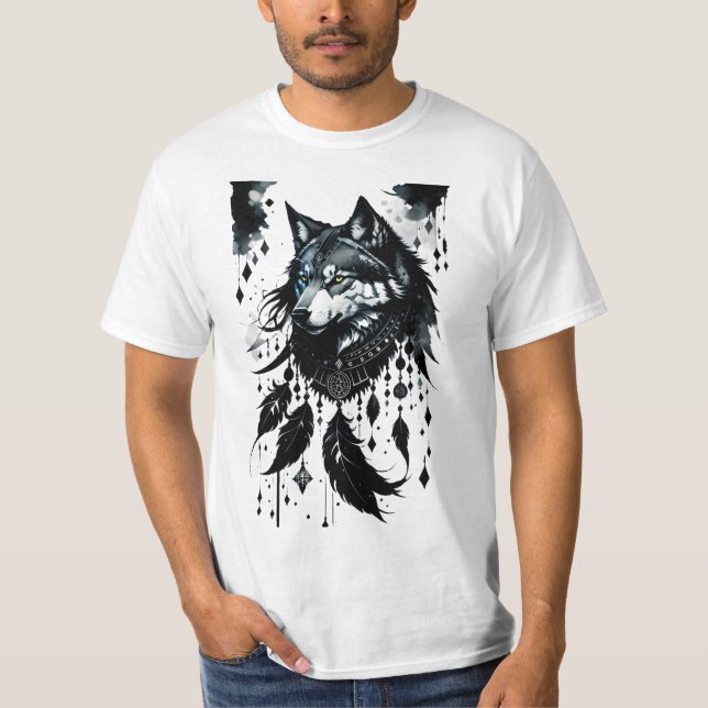 Camiseta lobo, predador, caçador de sonhos, amuleto, talism (Frente)