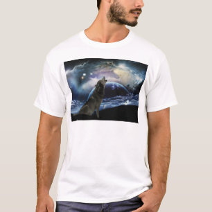Camiseta Lobo que urra na lua
