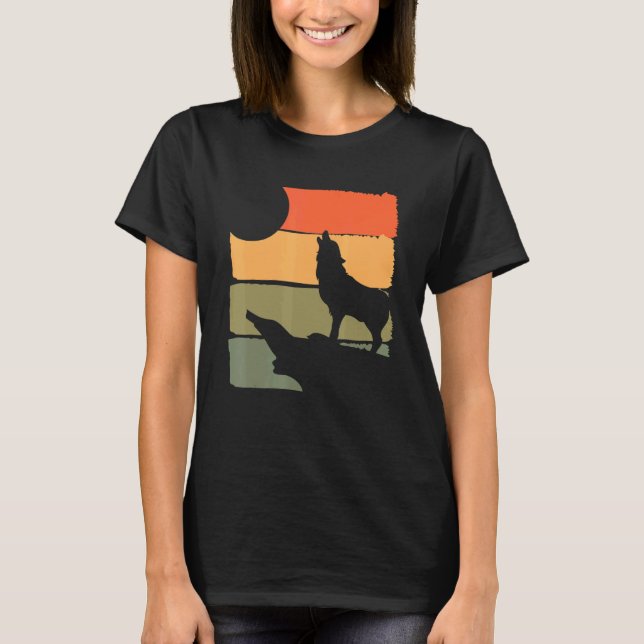 Camiseta Lobo-Retro-Lobo-Lobo-Marinho-do-Predador Florestal (Frente)