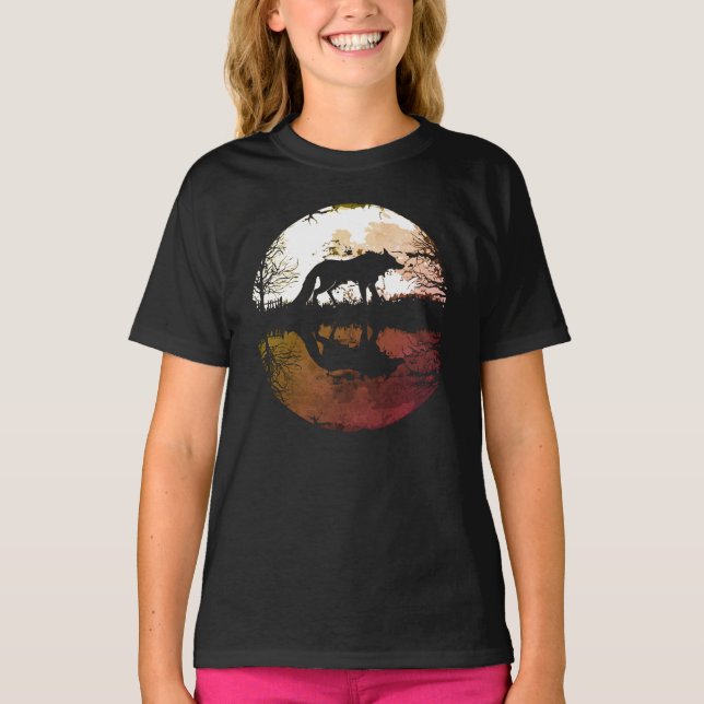 Camiseta Lobo Solitário Debaixo da Lua Cheia (Frente)