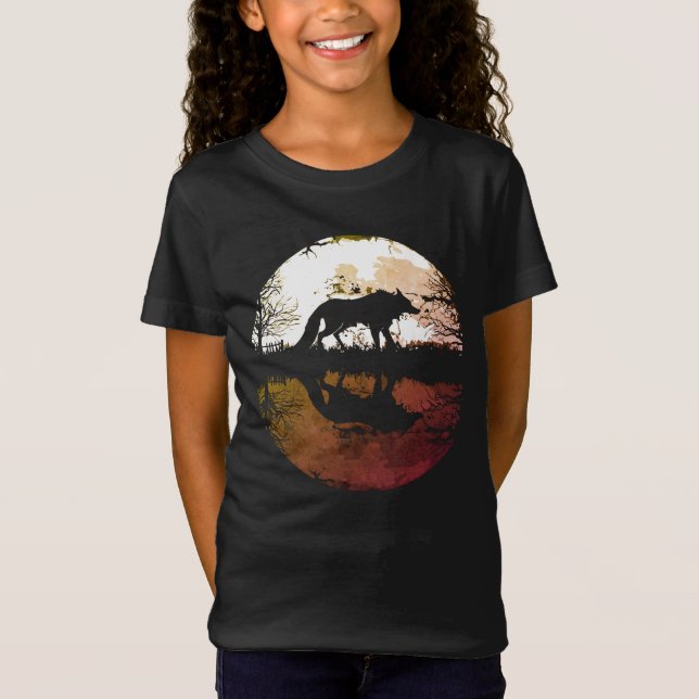 Camiseta Lobo Solitário Debaixo da Lua Cheia (Frente)