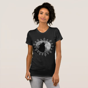 Camiseta Lobo solitário mandala de lua cheia loba moderna