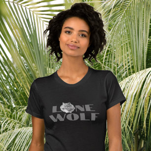 Camiseta "Lobo Solitário" ou Sua Mensagem, Texto Grande Cin