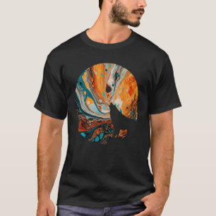 Camiseta Lobo Solitário Uivando para uma Lua de Padrões Col