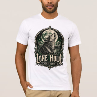 Camiseta Lobo Solitário Uivo Gótico Lua Cheia Selvagem de C